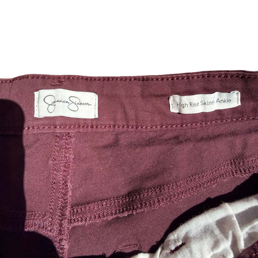 Jessica Simpson High Rise Skinny Ankle Jeans Burgundy Size 16 - Picture 4 of 5